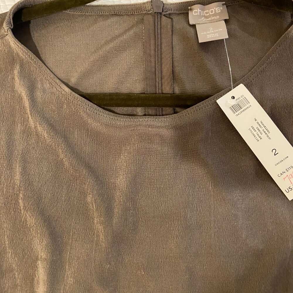 Chico's Taupe Sleeveless Wide-Leg Drawstring Jumpsuit - Picture 9 of 10